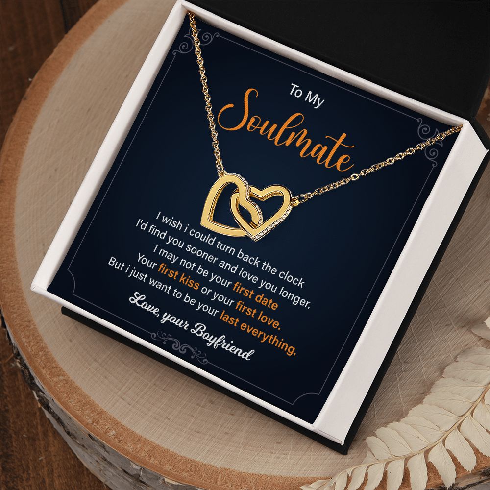 To My Soulmate I Wish I Could Turn Back The Clock - Interlocking Heart Necklace Gifts For Birthday Valentine's Day Anniversary From Husband/Boyfriend