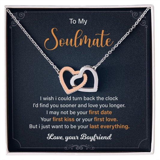 To My Soulmate I Wish I Could Turn Back The Clock - Interlocking Heart Necklace Gifts For Birthday Valentine's Day Anniversary From Husband/Boyfriend