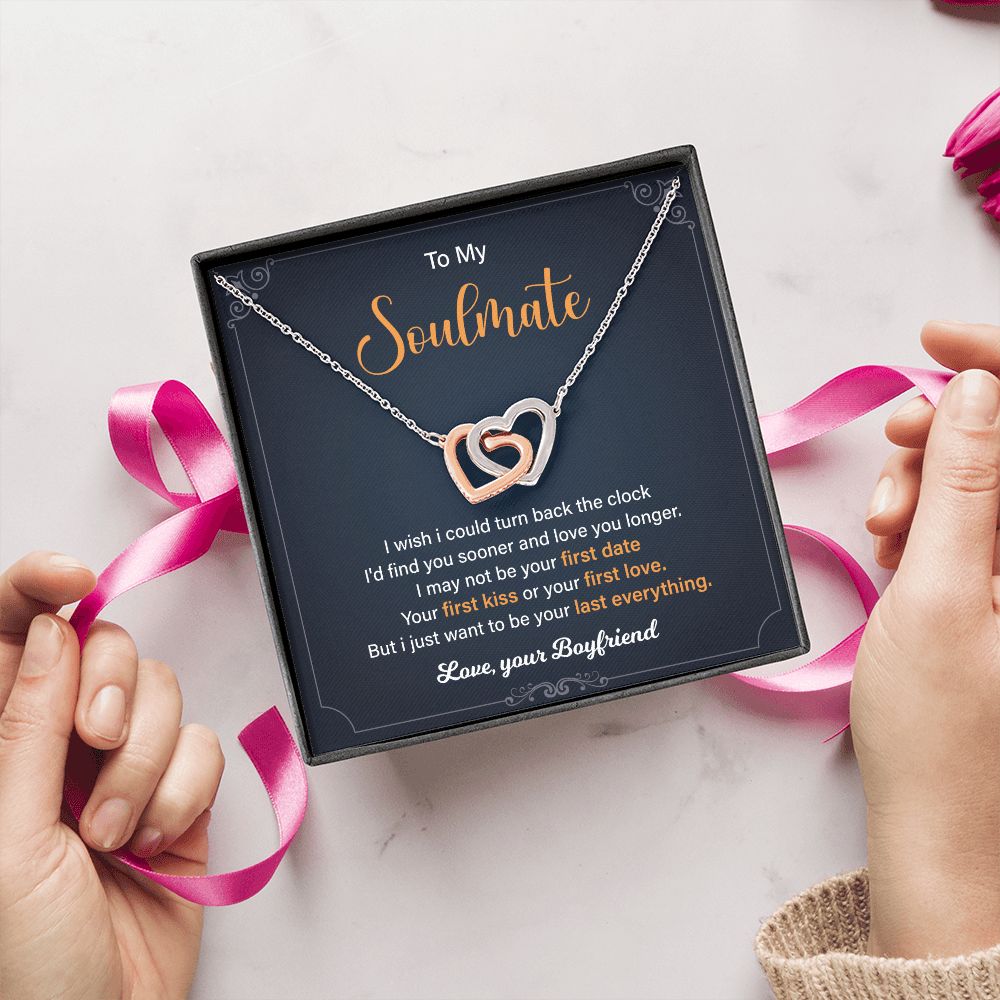 To My Soulmate I Wish I Could Turn Back The Clock - Interlocking Heart Necklace Gifts For Birthday Valentine's Day Anniversary From Husband/Boyfriend