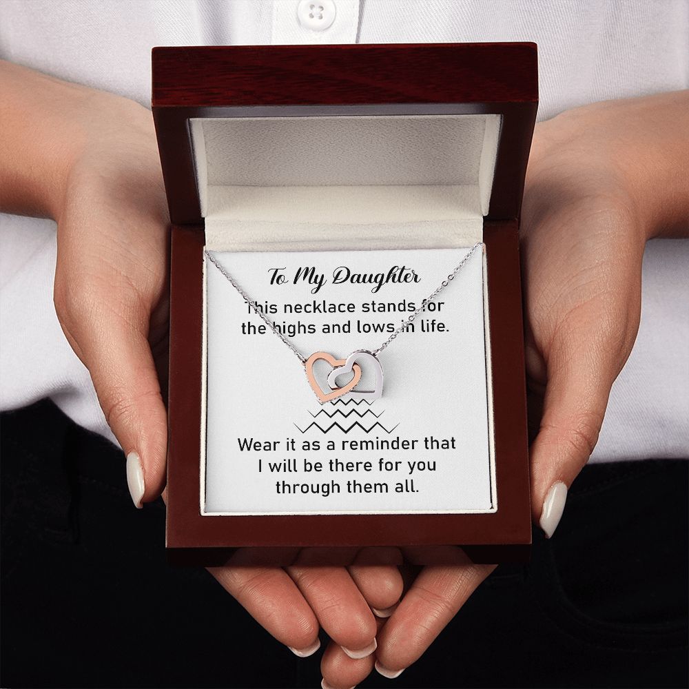 Daughter Two-Tone Heart Necklace with Life Quote