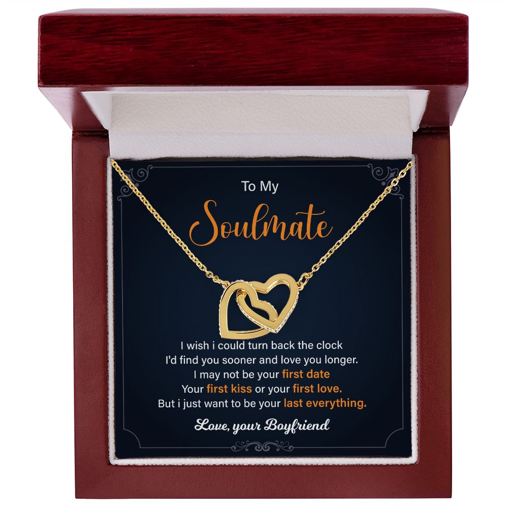 To My Soulmate I Wish I Could Turn Back The Clock - Interlocking Heart Necklace Gifts For Birthday Valentine's Day Anniversary From Husband/Boyfriend