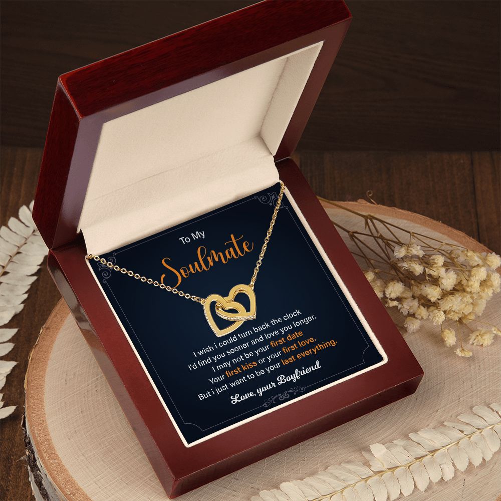 To My Soulmate I Wish I Could Turn Back The Clock - Interlocking Heart Necklace Gifts For Birthday Valentine's Day Anniversary From Husband/Boyfriend