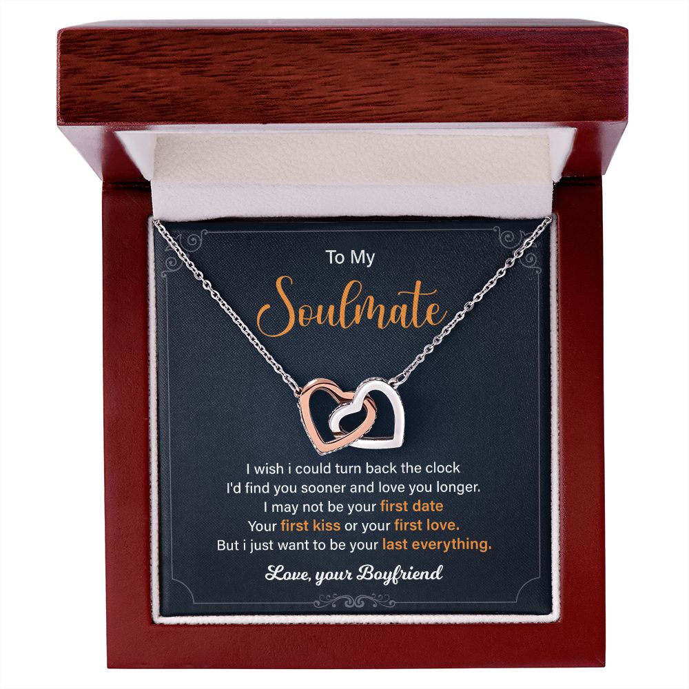To My Soulmate I Wish I Could Turn Back The Clock - Interlocking Heart Necklace Gifts For Birthday Valentine's Day Anniversary From Husband/Boyfriend