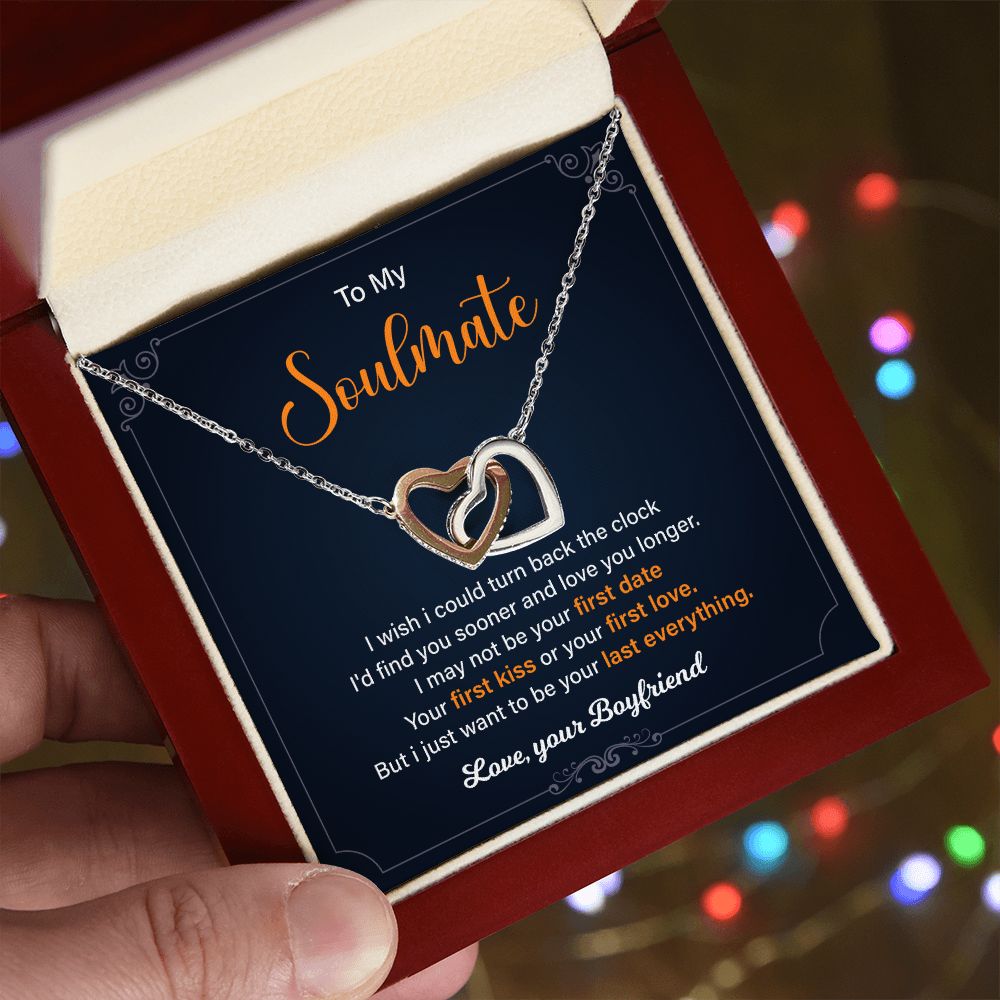 To My Soulmate I Wish I Could Turn Back The Clock - Interlocking Heart Necklace Gifts For Birthday Valentine's Day Anniversary From Husband/Boyfriend
