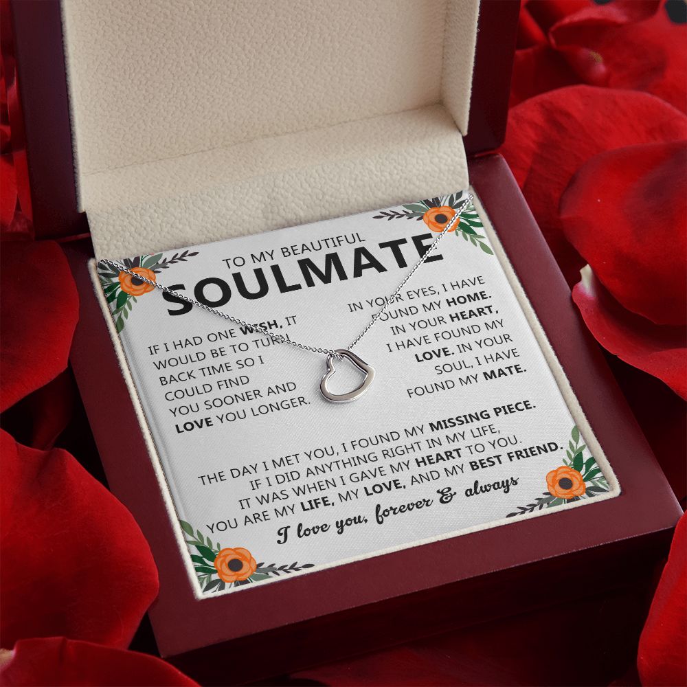To My Beautiful Soulmate Heart Necklace - Birthday Anniversary Gifts For Her With Meaningful Message Card & Elegant Box