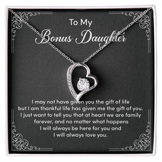Bonus Daughter Necklace from Stepmom or Stepfather – Heart Shaped Crystal Pendant Gift