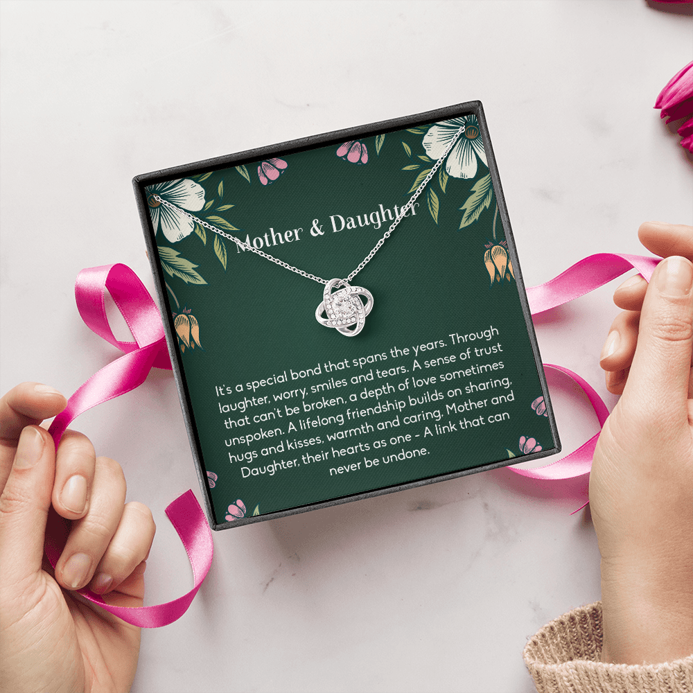 Mother and Daughter Necklace Gift – Love Knot Pendant with Sentimental Bond Message Card
