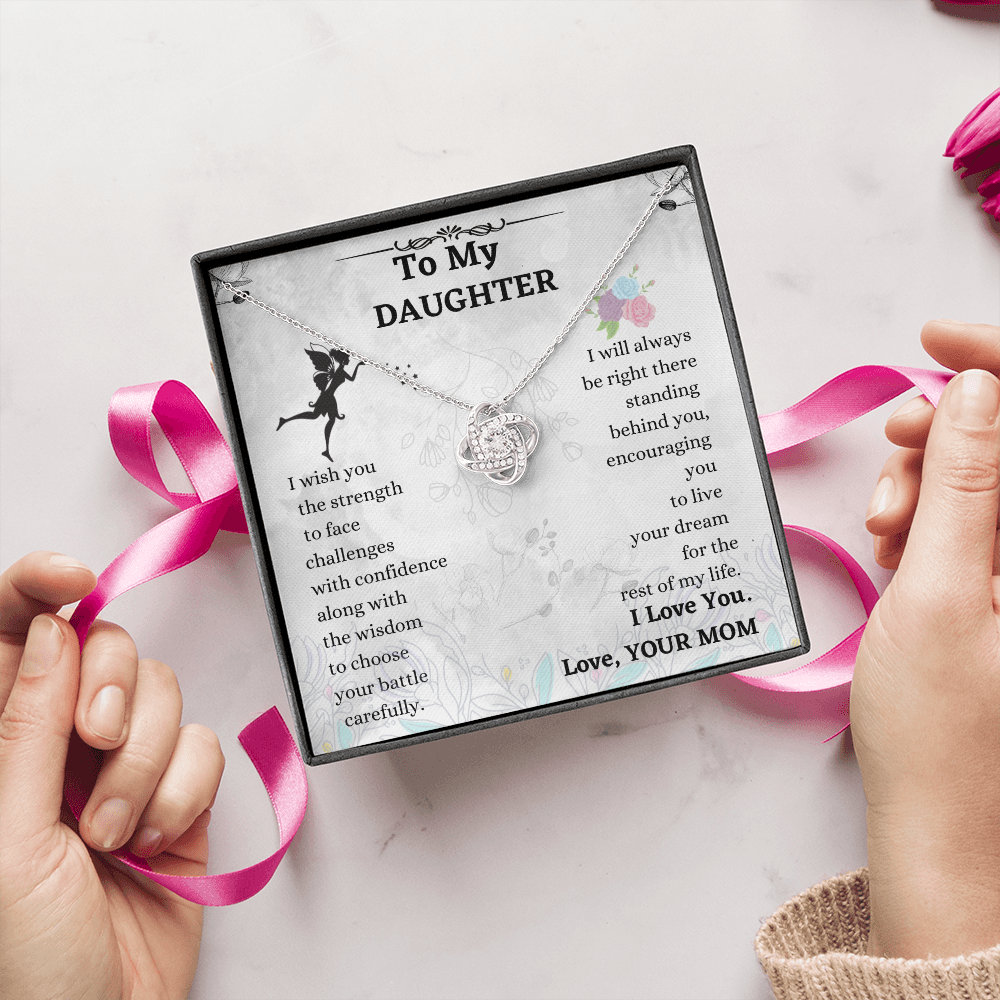 Daughter Necklace Gift from Mom – Love Knot Pendant with Message Card