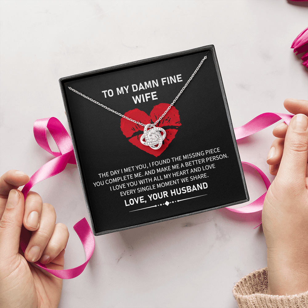Funny Wife Necklace Gift from Husband with Love Knot Pendant and Bold Message Card