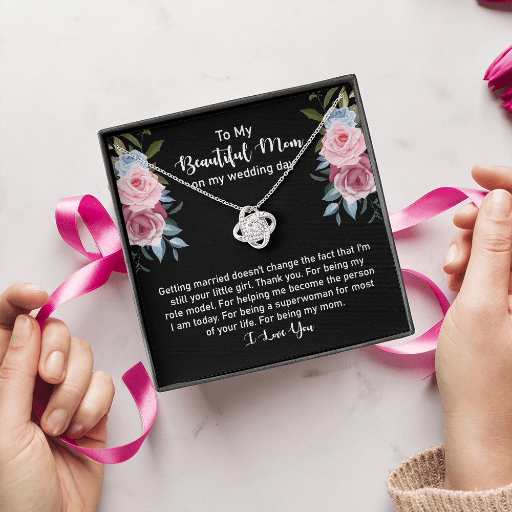 Wedding Day Gift for Mom from Daughter – Love Knot Necklace with Heartfelt Message Card