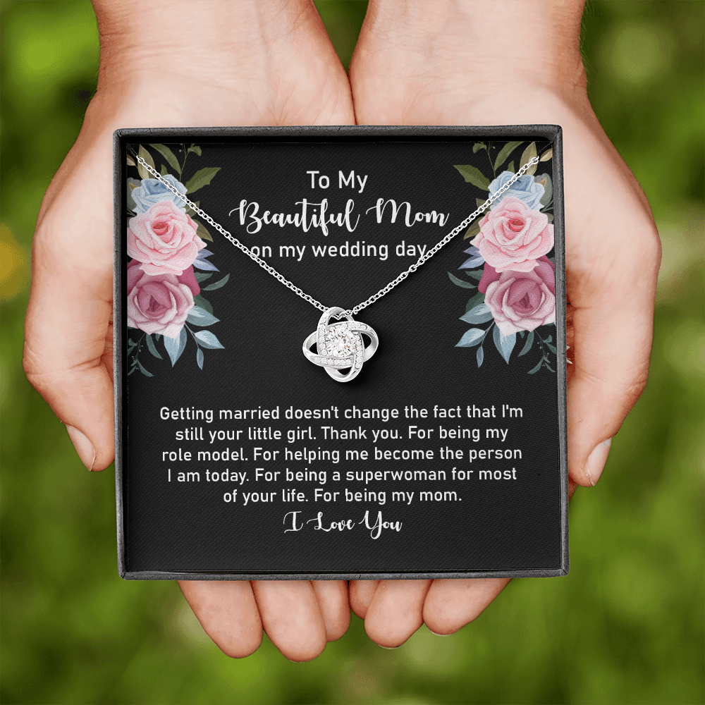 Wedding Day Gift for Mom from Daughter – Love Knot Necklace with Heartfelt Message Card