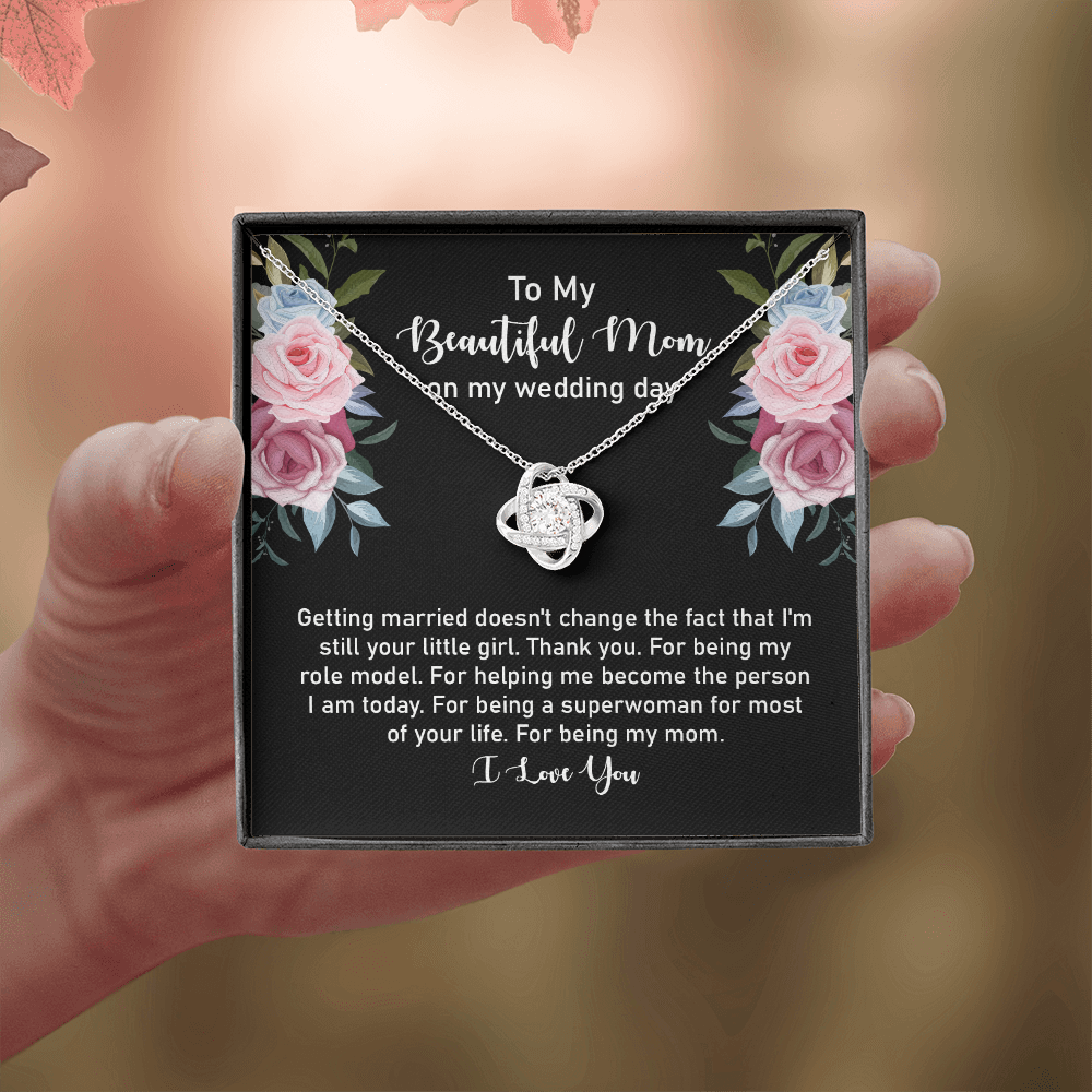 Wedding Day Gift for Mom from Daughter – Love Knot Necklace with Heartfelt Message Card