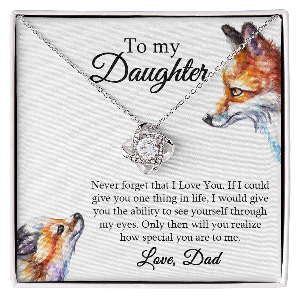 Daughter Necklace Gift from Dad – Love Knot Pendant with Heartfelt Message Card