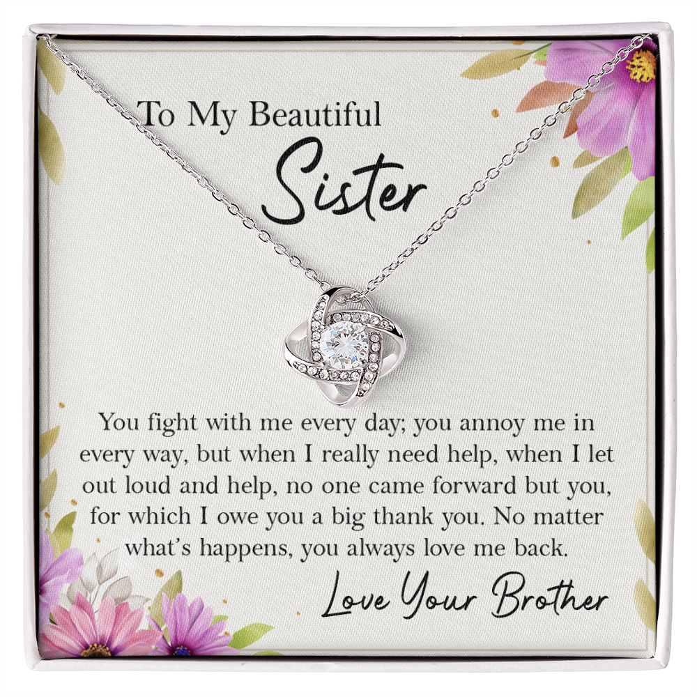 To My Beautiful Sister Necklace Gift from Brother with Message Card