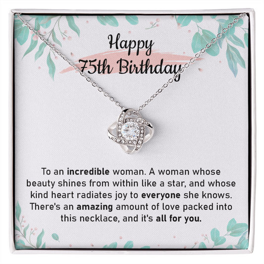 Dazzling at 75: Birthday Love Knot Necklace - Celebrate Three Quarters of a Century with Radiance