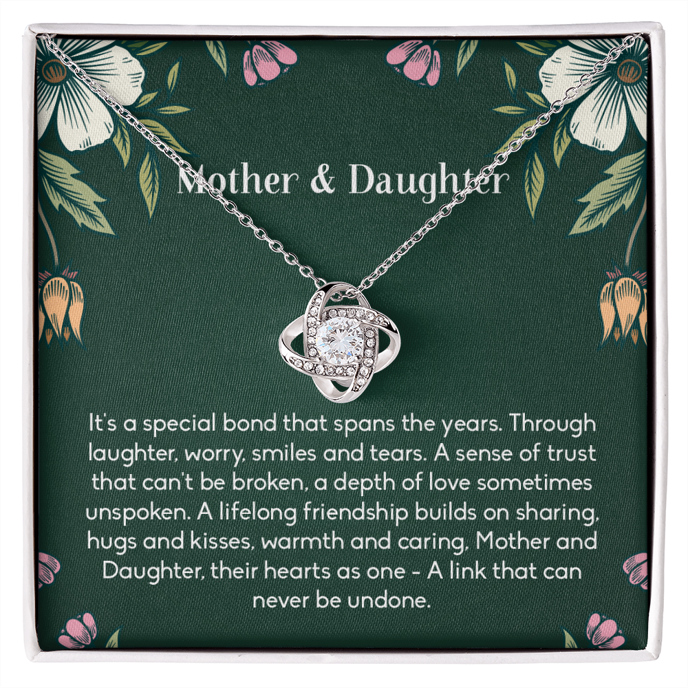 Mother and Daughter Necklace Gift – Love Knot Pendant with Sentimental Bond Message Card