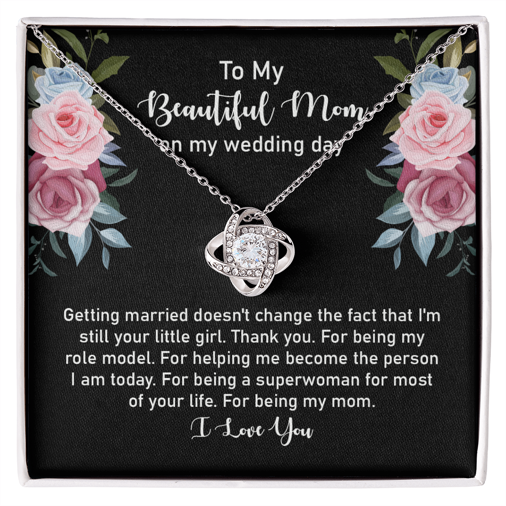 Wedding Day Gift for Mom from Daughter – Love Knot Necklace with Heartfelt Message Card