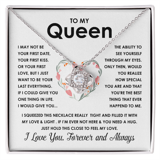 To My Queen: White Love Knot Necklace