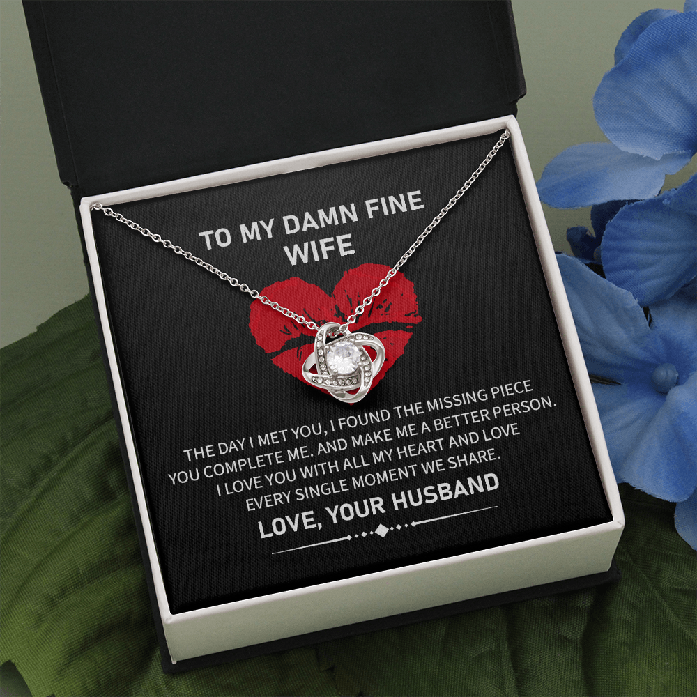 Funny Wife Necklace Gift from Husband with Love Knot Pendant and Bold Message Card