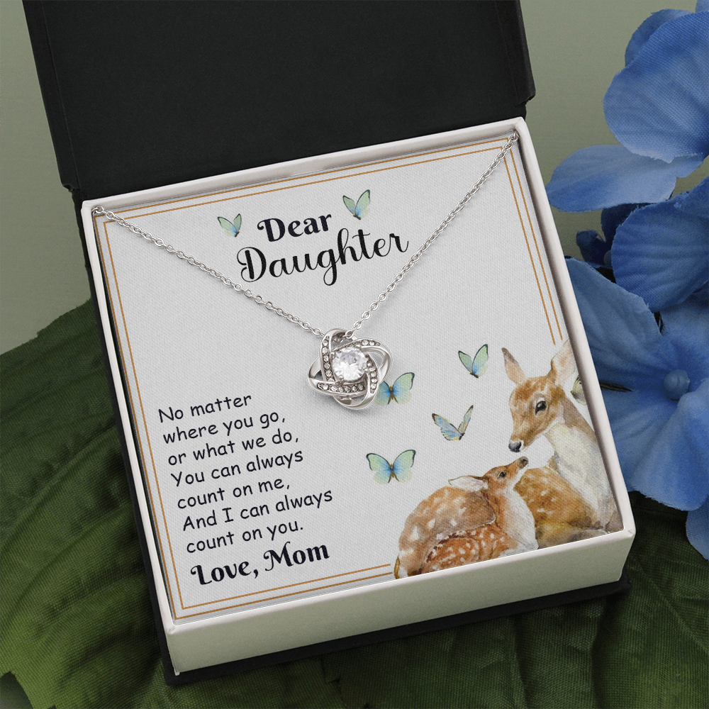 Dear Daughter Necklace Gift from Mom – with Deer and Butterfly Message Card