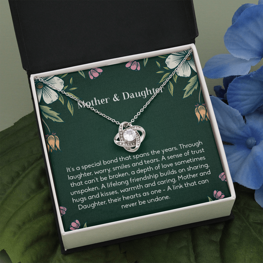 Mother and Daughter Necklace Gift – Love Knot Pendant with Sentimental Bond Message Card