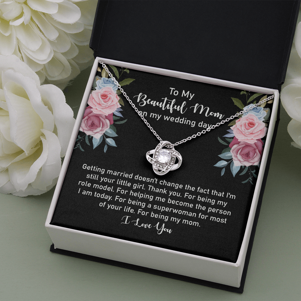 Wedding Day Gift for Mom from Daughter – Love Knot Necklace with Heartfelt Message Card