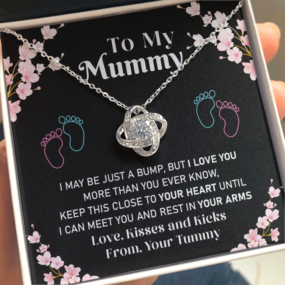 Mummy Necklace Gift from Baby Bump – Love Knot Pendant with Sweet Message Card
