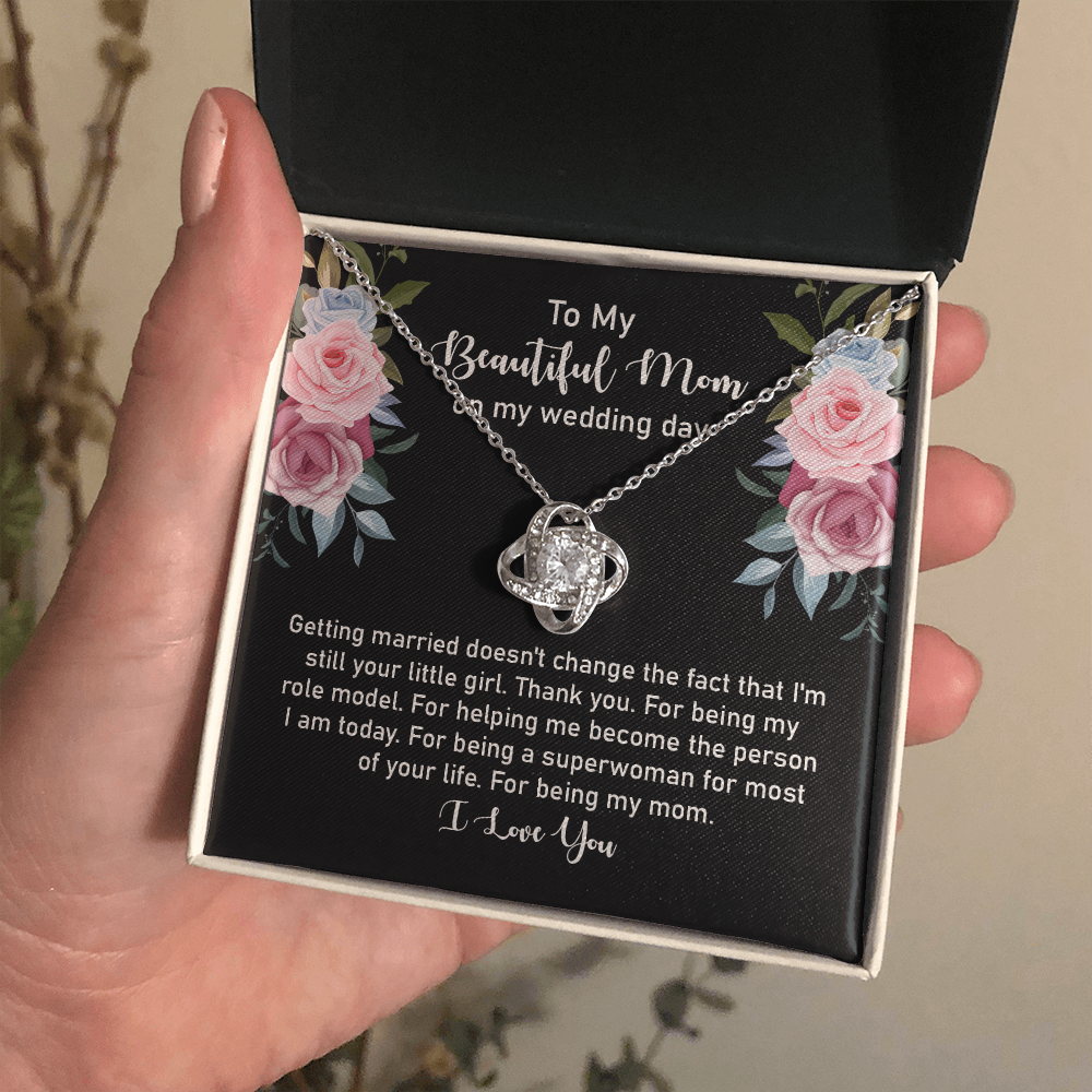 Wedding Day Gift for Mom from Daughter – Love Knot Necklace with Heartfelt Message Card