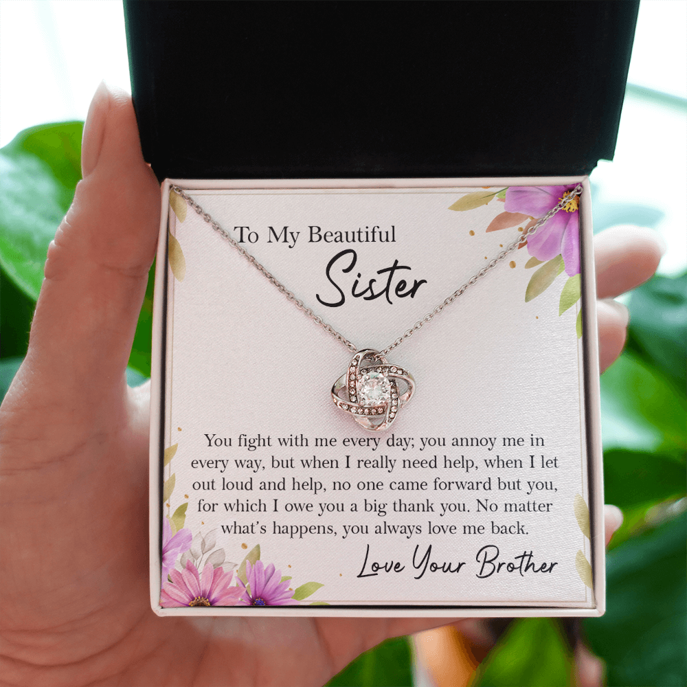 To My Beautiful Sister Necklace Gift from Brother with Message Card