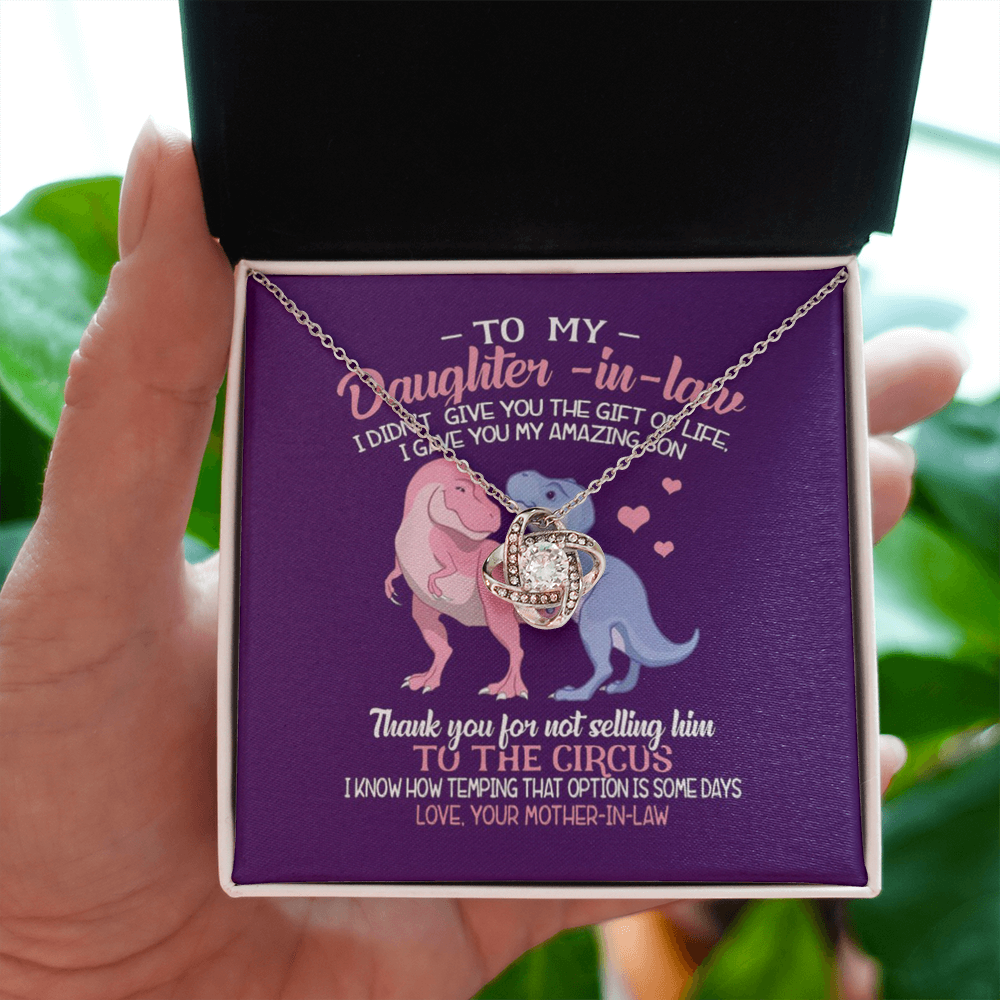 Funny Daughter-in-Law Necklace Gift from Mother-in-Law – Cute Dinosaur Message Card