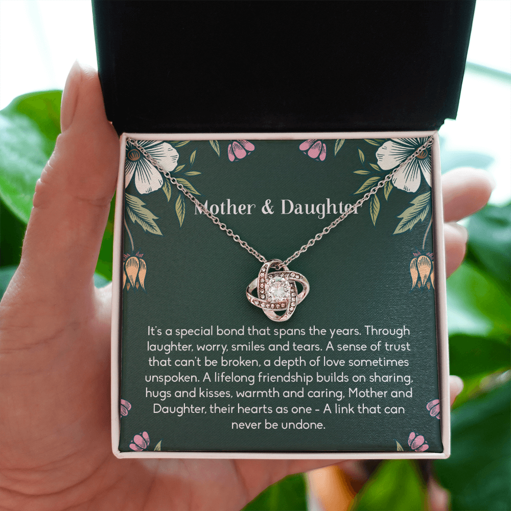 Mother and Daughter Necklace Gift – Love Knot Pendant with Sentimental Bond Message Card