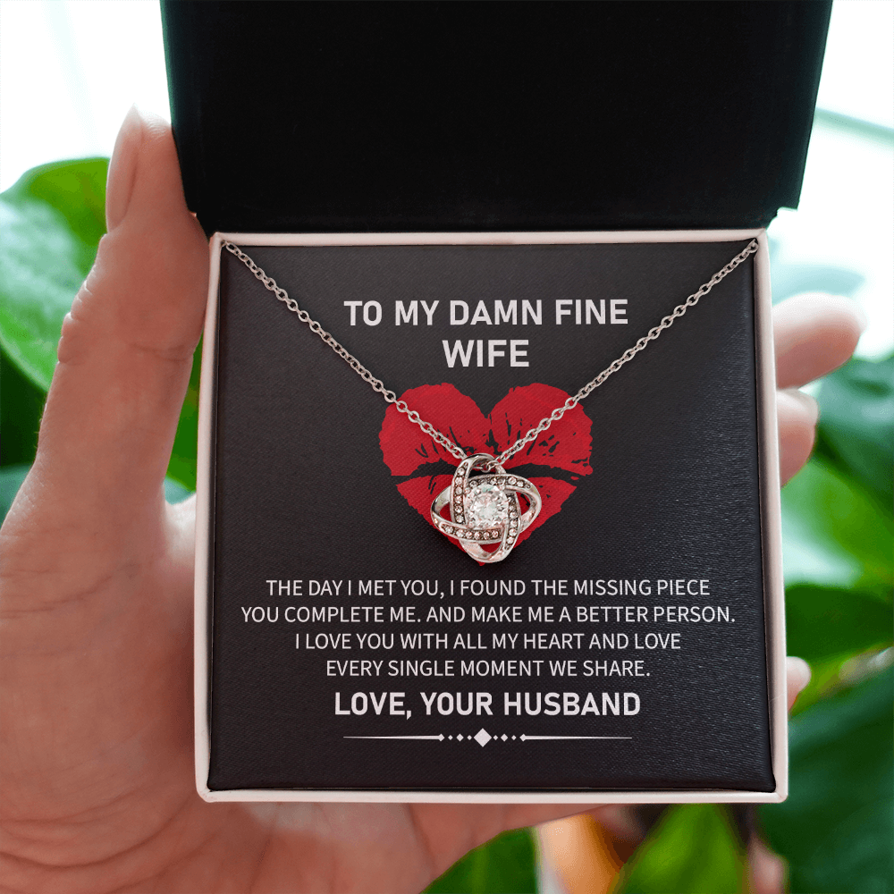 Funny Wife Necklace Gift from Husband with Love Knot Pendant and Bold Message Card