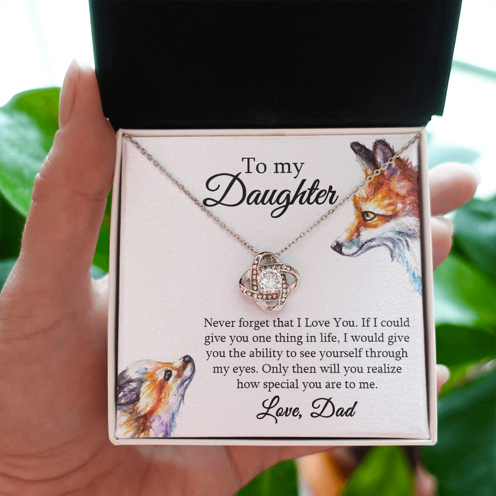Daughter Necklace Gift from Dad – Love Knot Pendant with Heartfelt Message Card