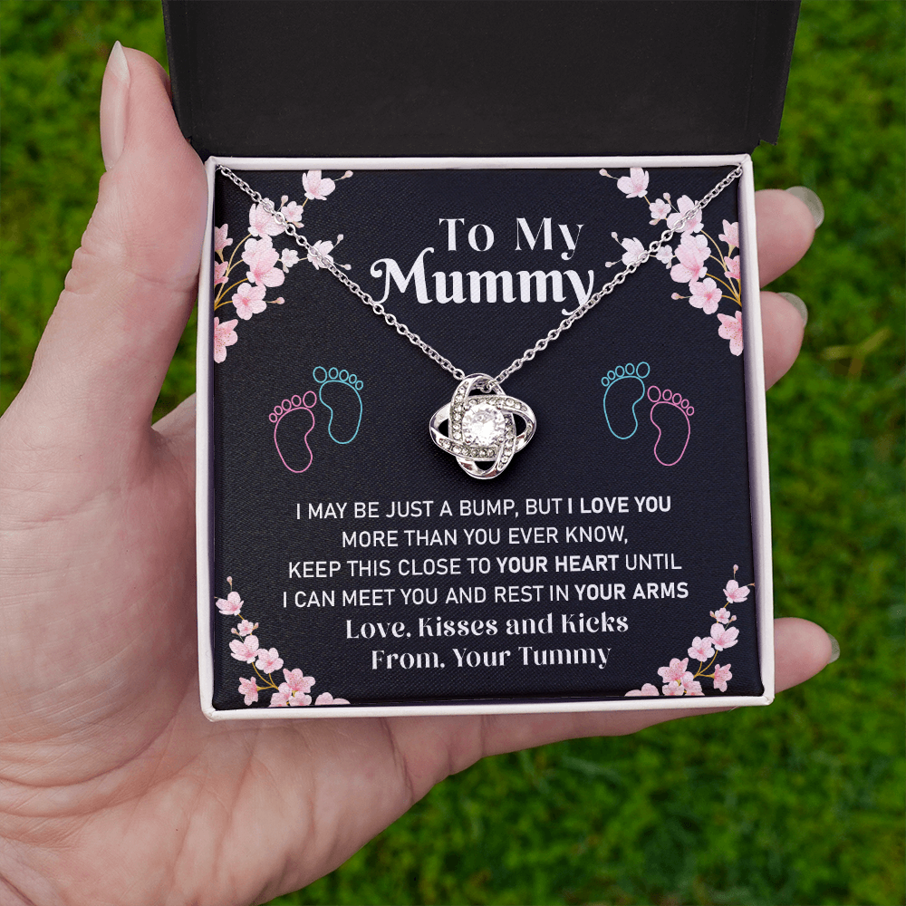 Mummy Necklace Gift from Baby Bump – Love Knot Pendant with Sweet Message Card