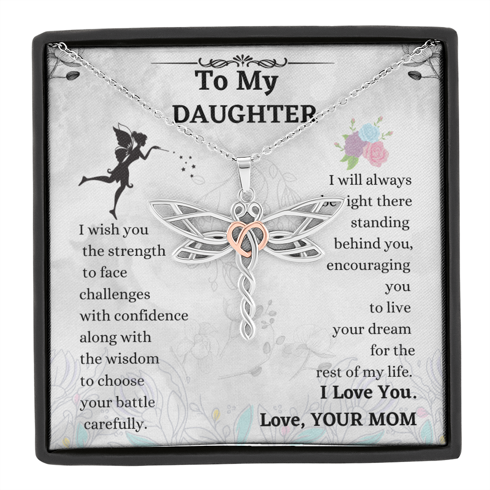 Daughter Dragonfly Necklace Gift from Mom with Heart Pendant and Encouragement Message Card