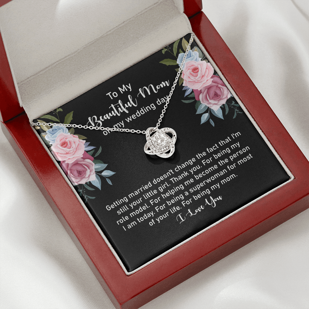 Wedding Day Gift for Mom from Daughter – Love Knot Necklace with Heartfelt Message Card