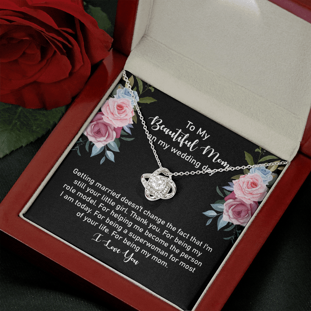 Wedding Day Gift for Mom from Daughter – Love Knot Necklace with Heartfelt Message Card