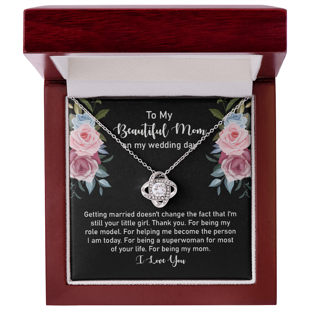 Wedding Day Gift for Mom from Daughter – Love Knot Necklace with Heartfelt Message Card