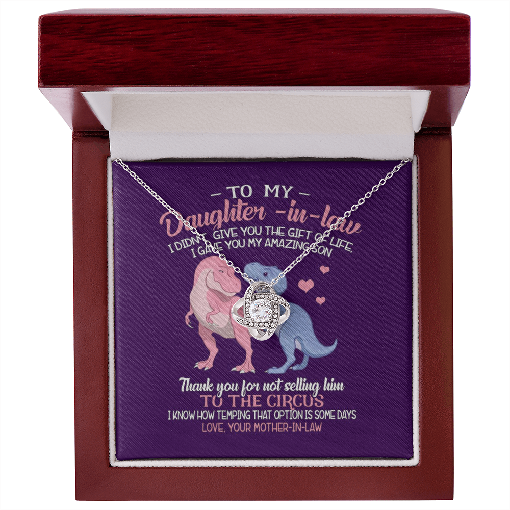 Funny Daughter-in-Law Necklace Gift from Mother-in-Law – Cute Dinosaur Message Card