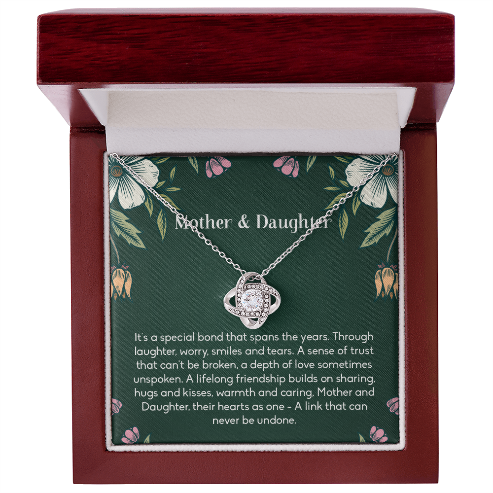 Mother and Daughter Necklace Gift – Love Knot Pendant with Sentimental Bond Message Card
