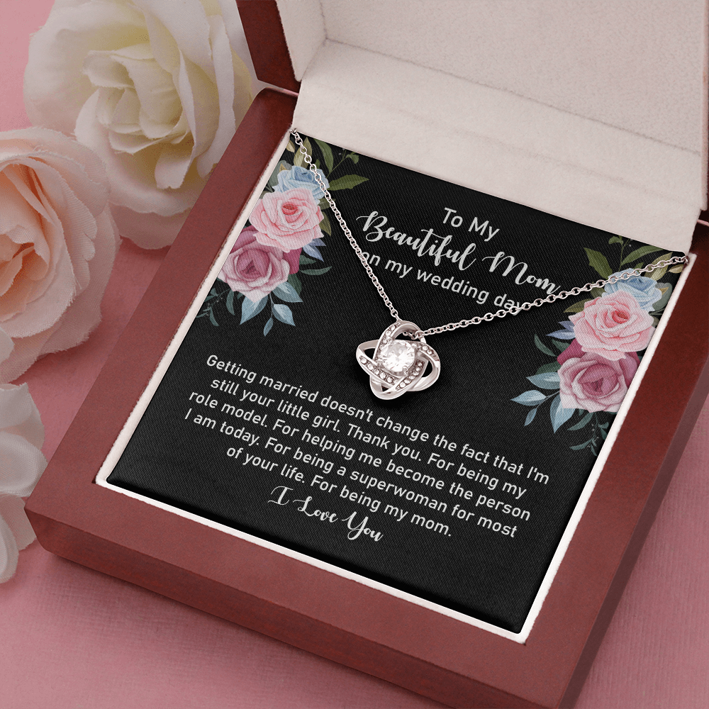 Wedding Day Gift for Mom from Daughter – Love Knot Necklace with Heartfelt Message Card