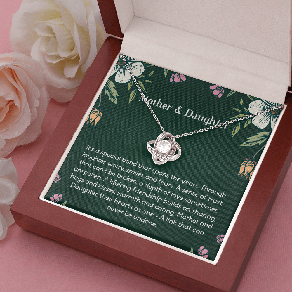 Mother and Daughter Necklace Gift – Love Knot Pendant with Sentimental Bond Message Card