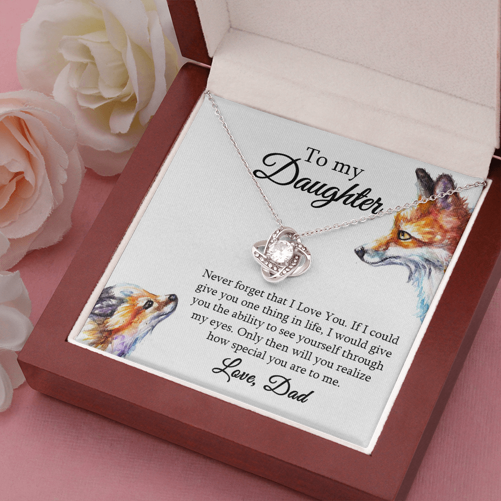 Daughter Necklace Gift from Dad – Love Knot Pendant with Heartfelt Message Card