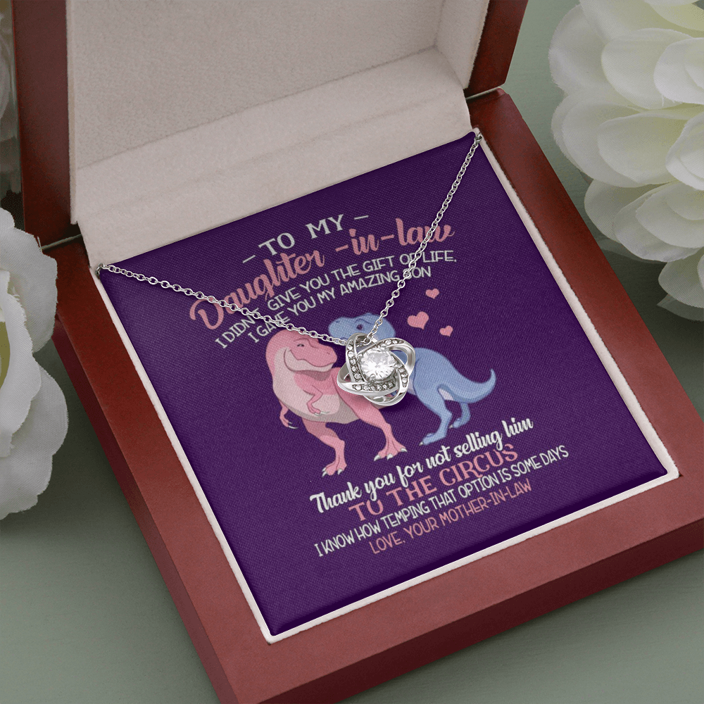 Funny Daughter-in-Law Necklace Gift from Mother-in-Law – Cute Dinosaur Message Card