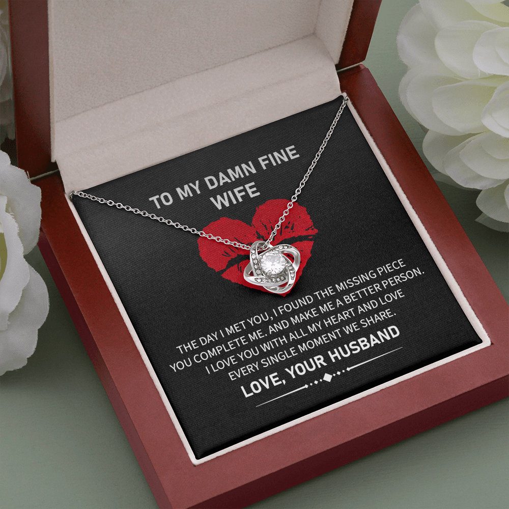 Funny Wife Necklace Gift from Husband with Love Knot Pendant and Bold Message Card