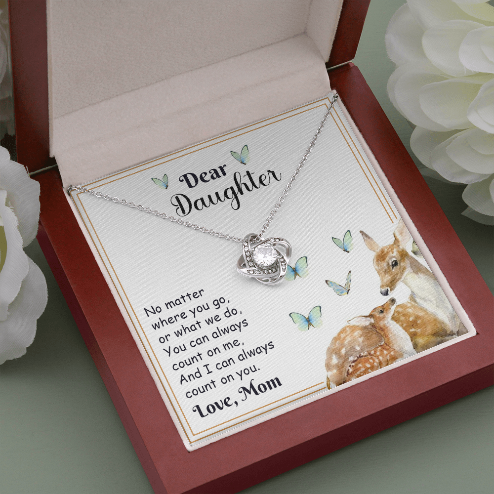 Dear Daughter Necklace Gift from Mom – with Deer and Butterfly Message Card