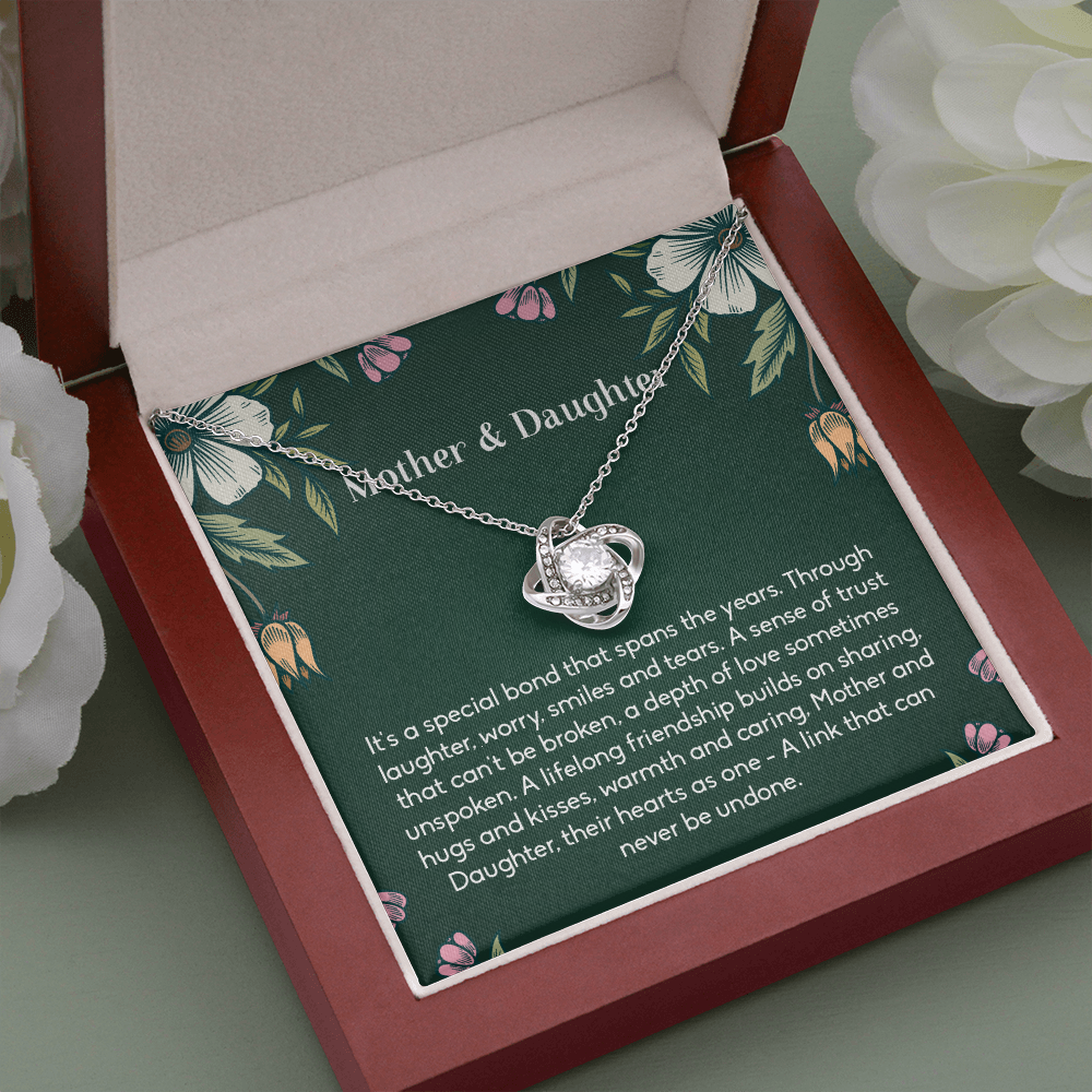 Mother and Daughter Necklace Gift – Love Knot Pendant with Sentimental Bond Message Card