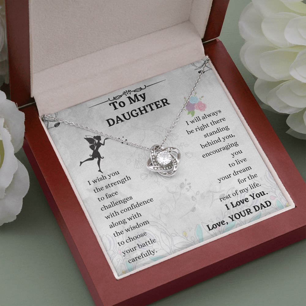 Daughter Necklace Gift from Mom – Love Knot Pendant with Inspirational Message Card