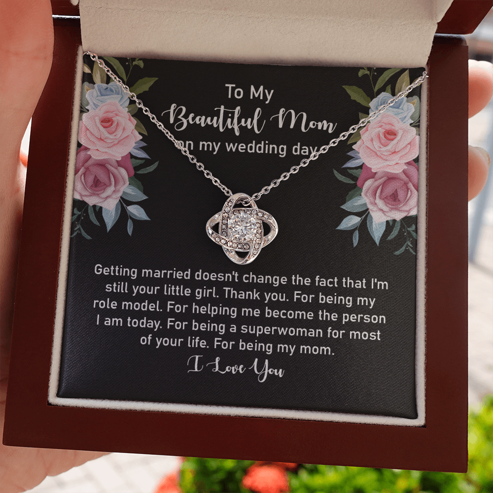 Wedding Day Gift for Mom from Daughter – Love Knot Necklace with Heartfelt Message Card